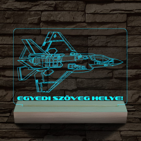 F35 vadászgép személyre szabott 20 cm fa talppal 7 színű 3D led lámpa