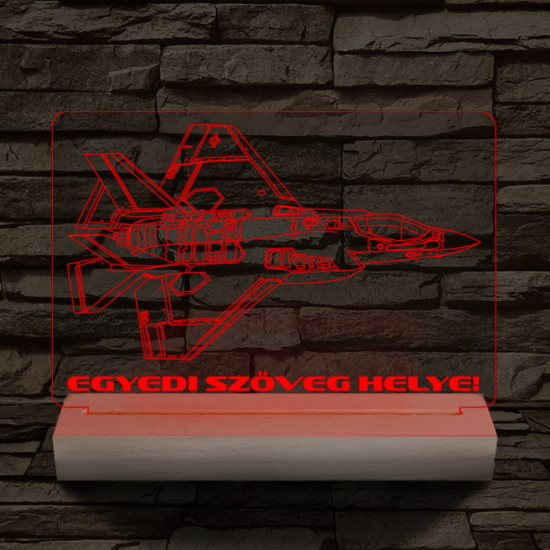 F35 vadászgép személyre szabott 20 cm fa talppal 7 színű 3D led lámpa