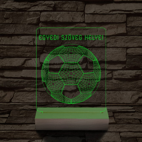 Focilabda személyre szabott 20 cm fa talppal 7 színű 3D led lámpa