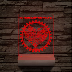 Szív fogaskerék személyre szabott 20 cm fa talppal 7 színű 3D led lámpa