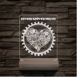 Szív fogaskerék személyre szabott 20 cm fa talppal 7 színű 3D led lámpa
