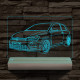 Volkswagen Golf egyedi rendszámmal személyre szabott 20 cm fa talppal 7 színű 3D led lámpa