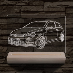 Volkswagen Golf egyedi rendszámmal személyre szabott 20 cm fa talppal 7 színű 3D led lámpa