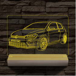 Volkswagen Golf egyedi rendszámmal személyre szabott 20 cm fa talppal 7 színű 3D led lámpa