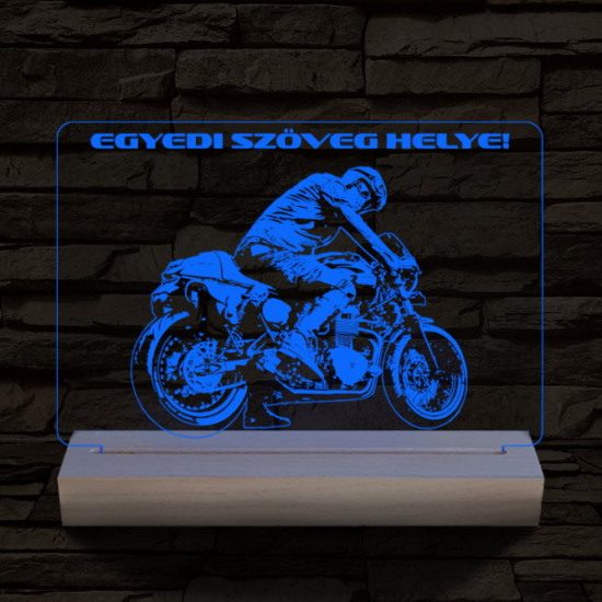 Gyorsasági motoros személyre szabott 20 cm fa talppal 7 színű 3D led lámpa