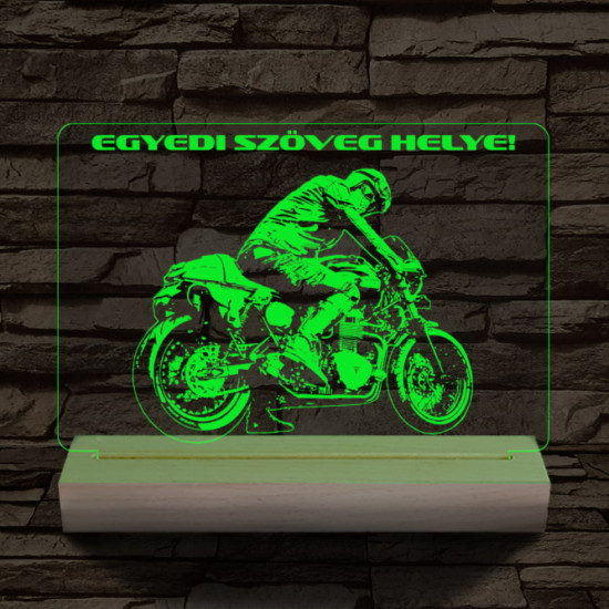 Gyorsasági motoros személyre szabott 20 cm fa talppal 7 színű 3D led lámpa