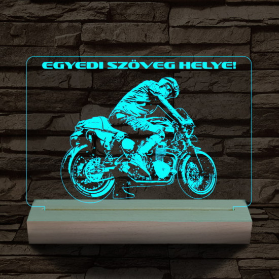 Gyorsasági motoros személyre szabott 20 cm fa talppal 7 színű 3D led lámpa