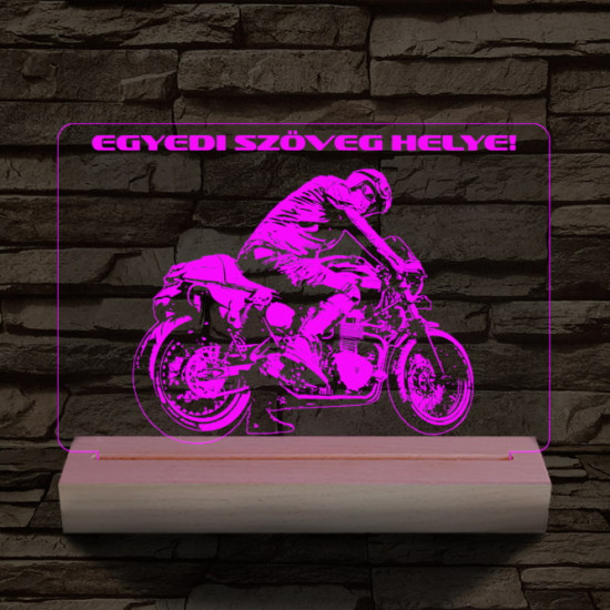 Gyorsasági motoros személyre szabott 20 cm fa talppal 7 színű 3D led lámpa