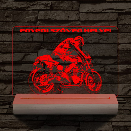 Gyorsasági motoros személyre szabott 20 cm fa talppal 7 színű 3D led lámpa