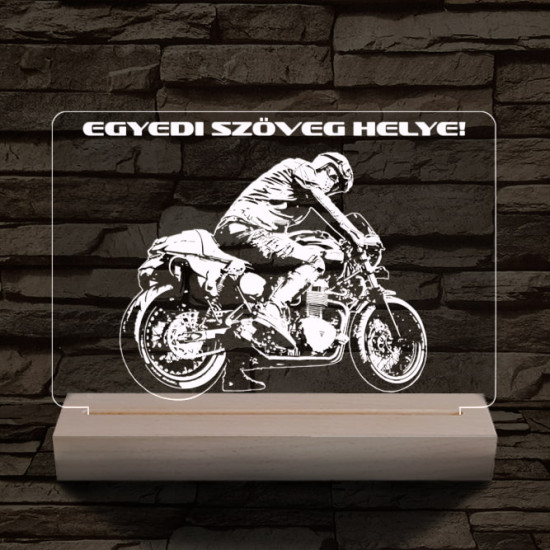 Gyorsasági motoros személyre szabott 20 cm fa talppal 7 színű 3D led lámpa