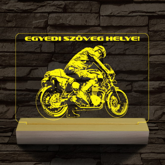 Gyorsasági motoros személyre szabott 20 cm fa talppal 7 színű 3D led lámpa