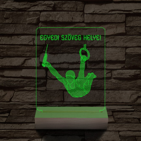 Gyűrű tornász személyre szabott 20 cm fa talppal 7 színű 3D led lámpa