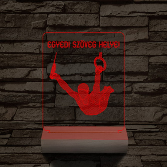 Gyűrű tornász személyre szabott 20 cm fa talppal 7 színű 3D led lámpa