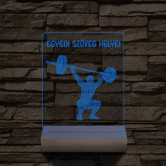 Súlyemelő személyre szabott 20 cm fa talppal 7 színű 3D led lámpa