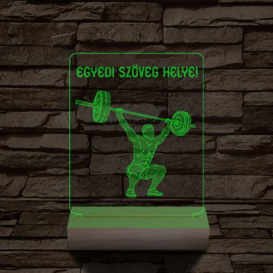 Súlyemelő személyre szabott 20 cm fa talppal 7 színű 3D led lámpa
