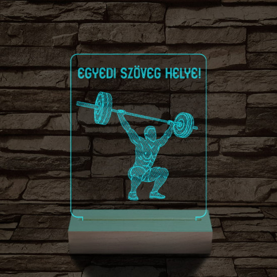 Súlyemelő személyre szabott 20 cm fa talppal 7 színű 3D led lámpa