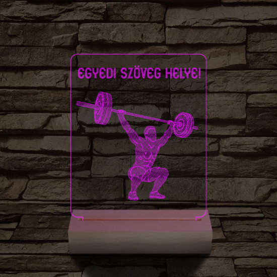 Súlyemelő személyre szabott 20 cm fa talppal 7 színű 3D led lámpa