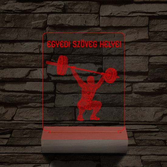 Súlyemelő személyre szabott 20 cm fa talppal 7 színű 3D led lámpa