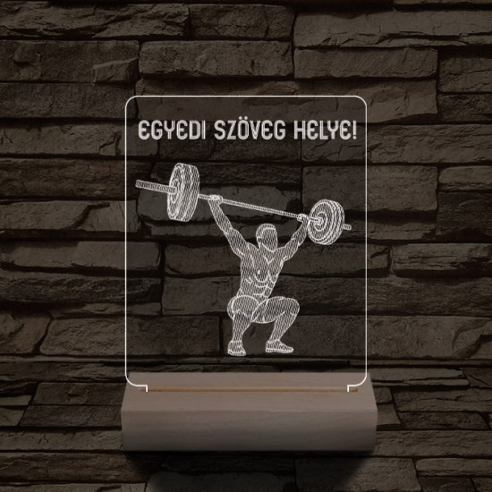 Súlyemelő személyre szabott 20 cm fa talppal 7 színű 3D led lámpa