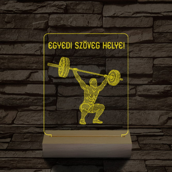 Súlyemelő személyre szabott 20 cm fa talppal 7 színű 3D led lámpa