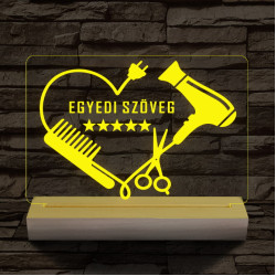Fodrász szív személyre szabott 20 cm fa talppal 7 színű 3D led lámpa