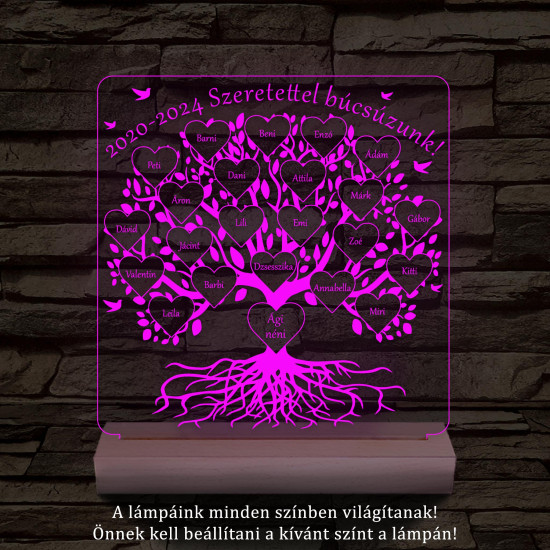 Osztályfa személyre szabott fatalppal 7 színű 3D led lámpa