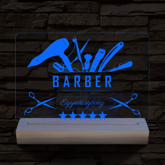 Barber személyre szabott 20 cm fa talppal 7 színű 3D led lámpa