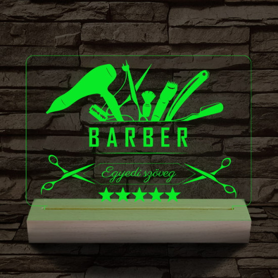 Barber személyre szabott 20 cm fa talppal 7 színű 3D led lámpa
