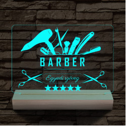 Barber személyre szabott 20 cm fa talppal 7 színű 3D led lámpa