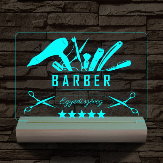 Barber személyre szabott 20 cm fa talppal 7 színű 3D led lámpa