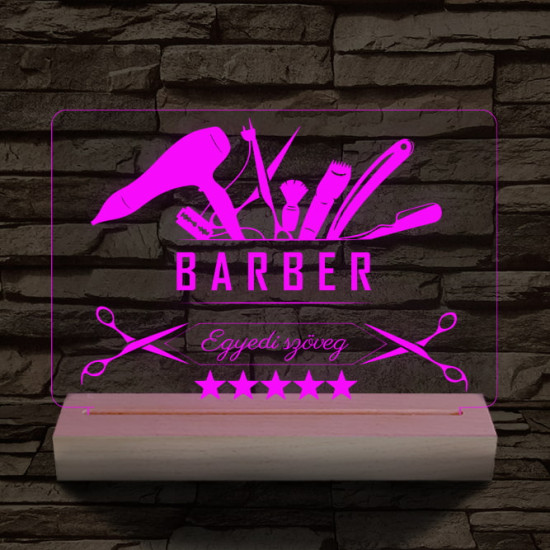 Barber személyre szabott 20 cm fa talppal 7 színű 3D led lámpa