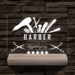 Barber személyre szabott 20 cm fa talppal 7 színű 3D led lámpa