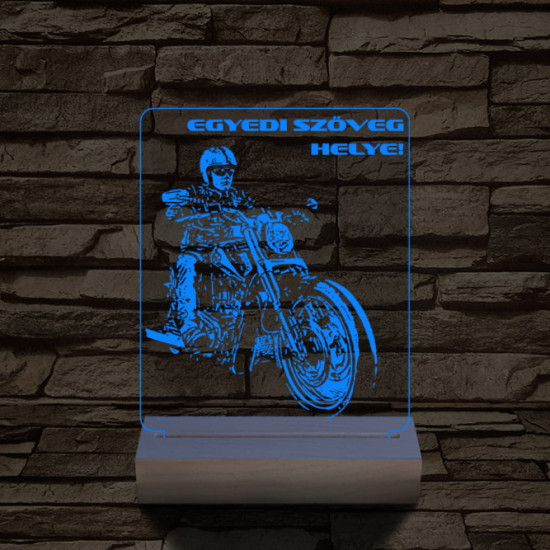 Chopper Motoros személyre szabott 20 cm fa talppal 7 színű 3D led lámpa  