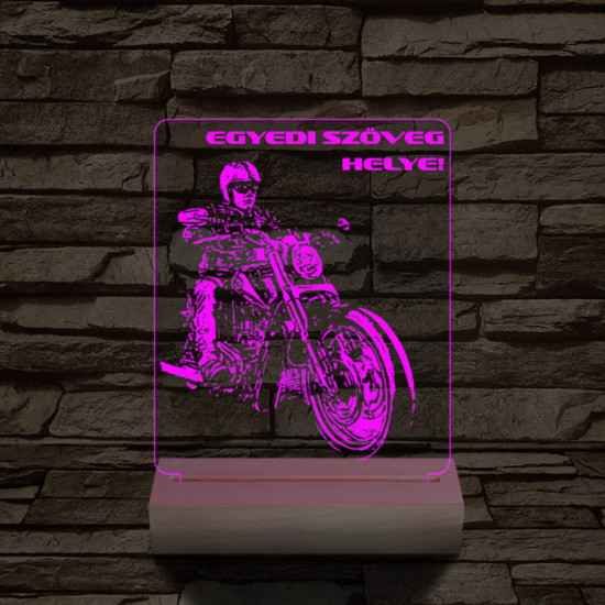 Chopper Motoros személyre szabott 20 cm fa talppal 7 színű 3D led lámpa  
