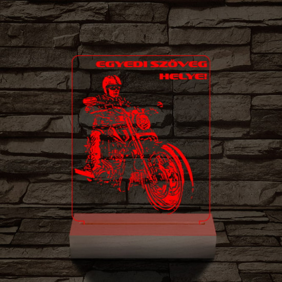 Chopper Motoros személyre szabott 20 cm fa talppal 7 színű 3D led lámpa  