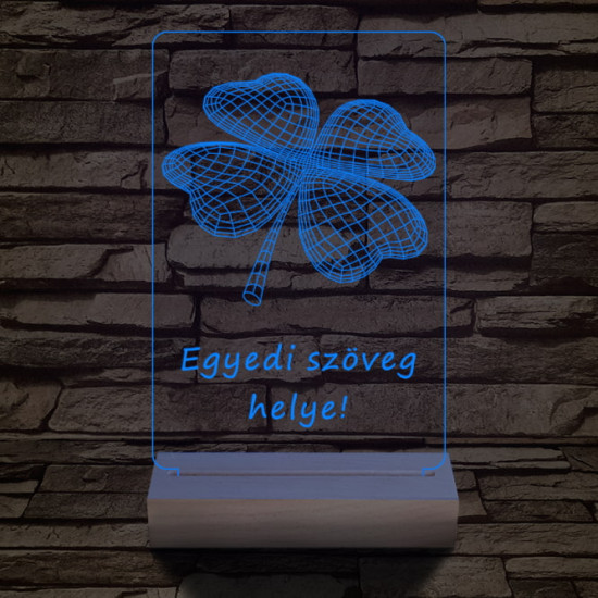 Négy levelű lóhere személyre szabott 20 cm fa talppal 7 színű 3D led lámpa  