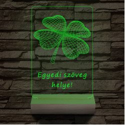 Négy levelű lóhere személyre szabott 20 cm fa talppal 7 színű 3D led lámpa  