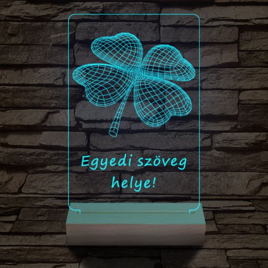 Négy levelű lóhere személyre szabott 20 cm fa talppal 7 színű 3D led lámpa  
