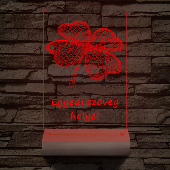 Négy levelű lóhere személyre szabott 20 cm fa talppal 7 színű 3D led lámpa  