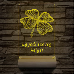 Négy levelű lóhere személyre szabott 20 cm fa talppal 7 színű 3D led lámpa  