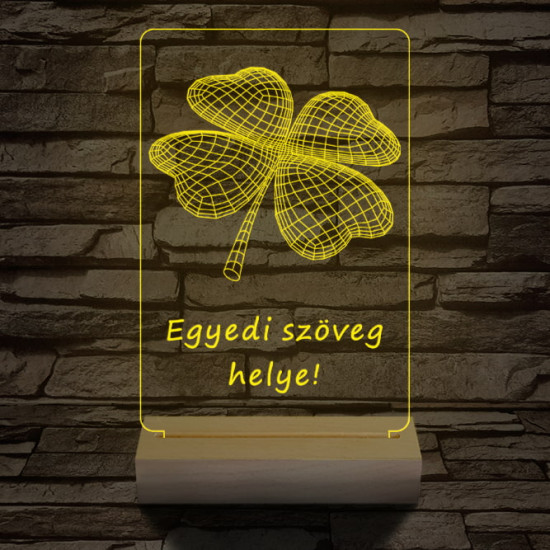 Négy levelű lóhere személyre szabott 20 cm fa talppal 7 színű 3D led lámpa  