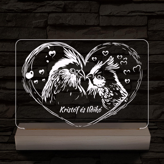 Esküvő turbékoló madarak személyre szabott 20 cm fa talppal 7 színű 3D led lámpa