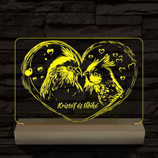 Esküvő turbékoló madarak személyre szabott 20 cm fa talppal 7 színű 3D led lámpa