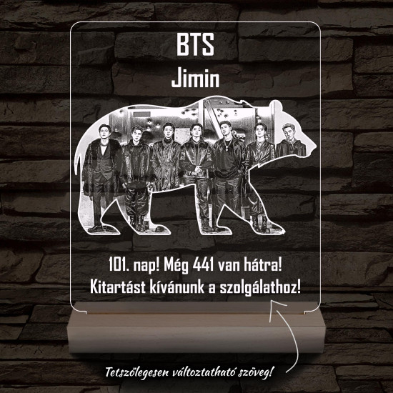 BTS Jimin személyre szabott 20 cm fa talppal 7 színű 3D led lámpa  