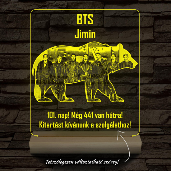 BTS Jimin személyre szabott 20 cm fa talppal 7 színű 3D led lámpa  