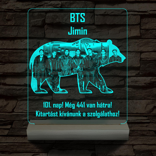 BTS Jimin személyre szabott 20 cm fa talppal 7 színű 3D led lámpa  