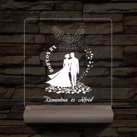 Szárnyaló Szirmok Esküvő személyre szabott fatalppal 7 színű 3D led lámpa