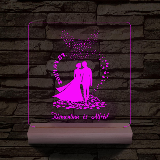 Szárnyaló Szirmok Esküvő személyre szabott fatalppal 7 színű 3D led lámpa