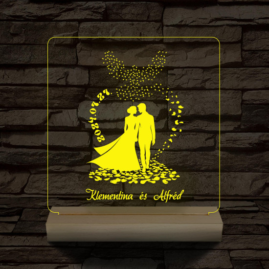 Szárnyaló Szirmok Esküvő személyre szabott fatalppal 7 színű 3D led lámpa