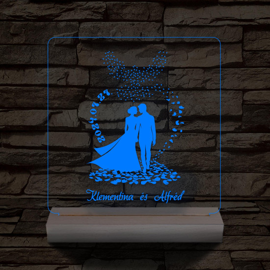 Szárnyaló Szirmok Esküvő személyre szabott fatalppal 7 színű 3D led lámpa